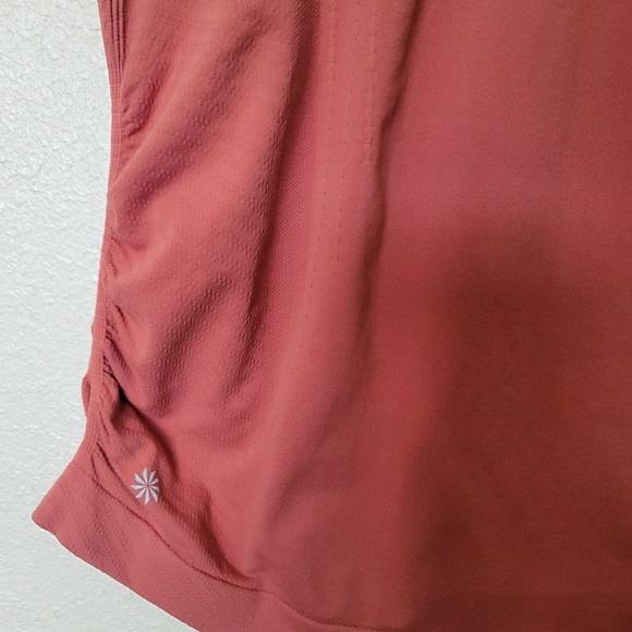 Athleta Fastest Track Top Womens S Neon Orange Short Sleeve Pullover Ruched Tee - Picture 4 of 11